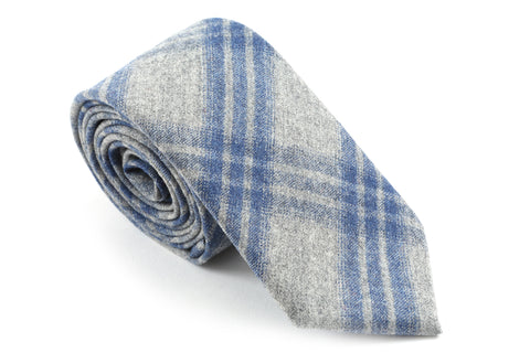 Grey and Blue Plaid Skinny Tie