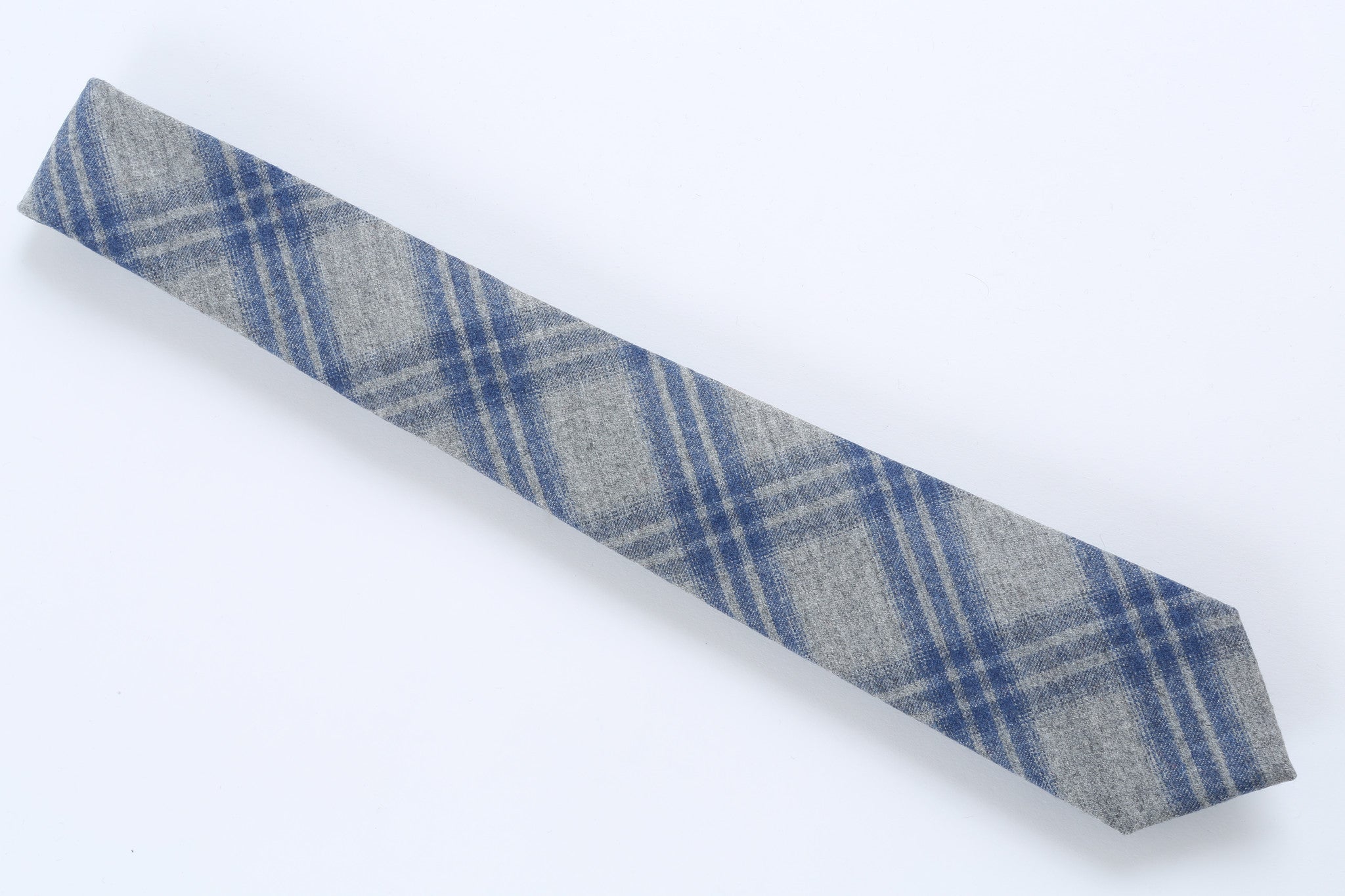 Grey and Blue Plaid Skinny Tie