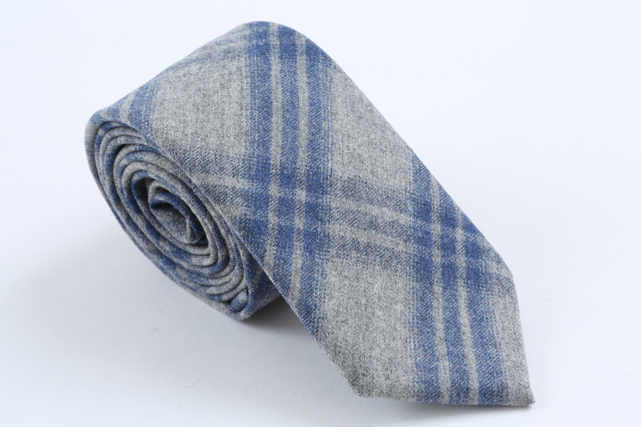 Grey and Blue Plaid Skinny Tie